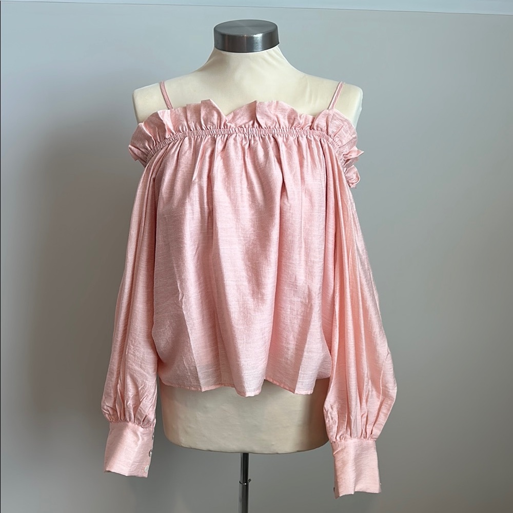 Dance & Marvel Pink Ruffled Puff Sleeve Blouse